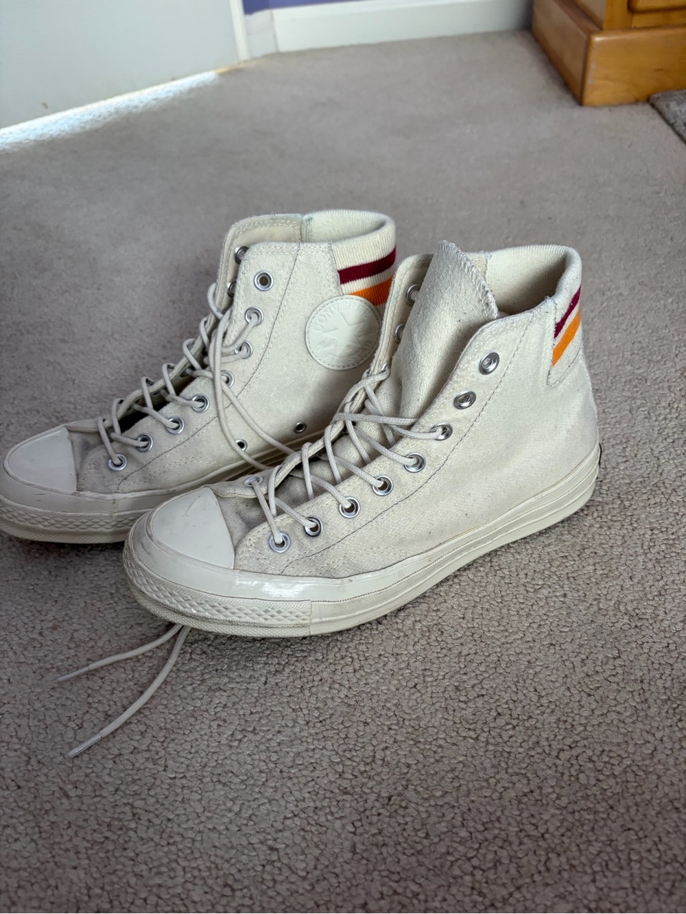 High-Top Converse Sneakers in Cream with Stripe Detail